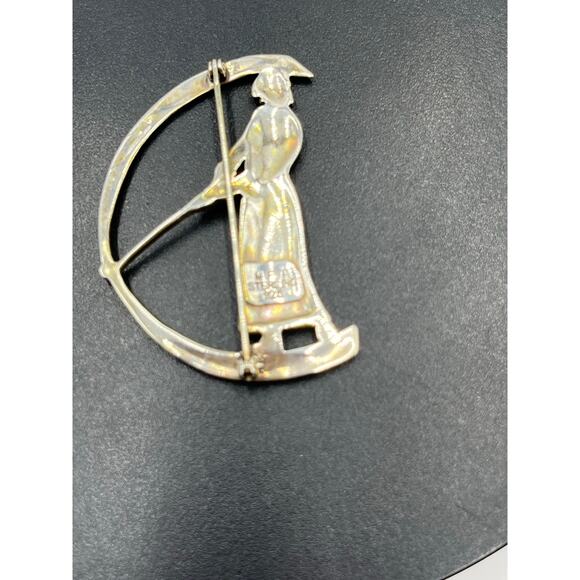 MFA Art Nouveau Reproduction Vintage Lady Golfer Swinging Sterling Silver Brooch - Picture 8 of 9